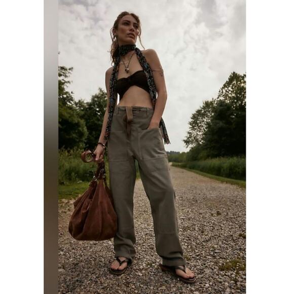 NWT FREE PEOPLE We The Free Hayden Carpenter Pull-On Pants $148 SMALL Army - Picture 1 of 6